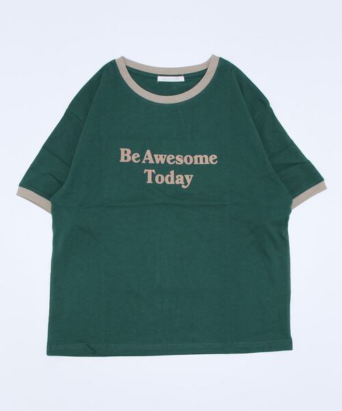 ehka sopo(エヘカソポ)の「リンガーフロッキーロゴプリントTシャツ(Tシャツ/カットソー・レディース・オフホワイト/キナリ/グリーン・フリ-)」の3枚目の写真