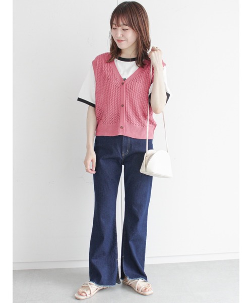 ehka sopo(エヘカソポ)の「リンガーフロッキーロゴプリントTシャツ(Tシャツ/カットソー・レディース・オフホワイト/キナリ/グリーン・フリ-)」の5枚目の写真