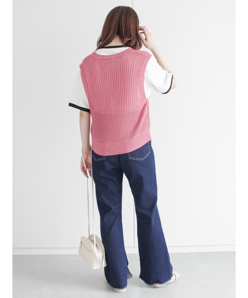 ehka sopo(エヘカソポ)の「リンガーフロッキーロゴプリントTシャツ(Tシャツ/カットソー・レディース・オフホワイト/キナリ/グリーン・フリ-)」の7枚目の写真