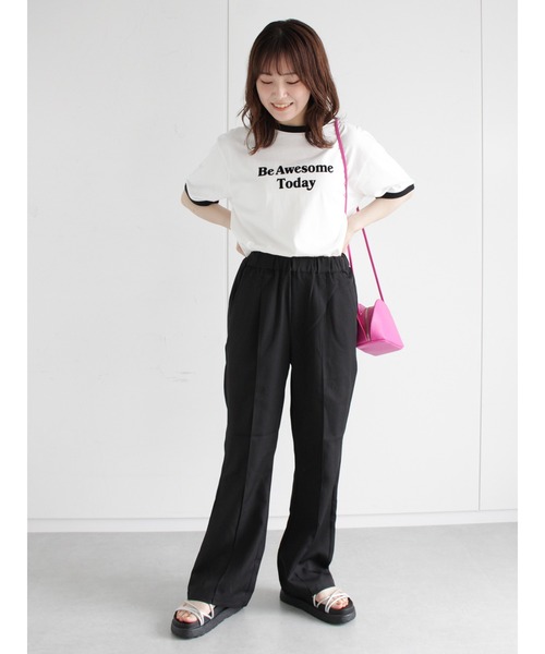 ehka sopo(エヘカソポ)の「リンガーフロッキーロゴプリントTシャツ(Tシャツ/カットソー・レディース・オフホワイト/キナリ/グリーン・フリ-)」の8枚目の写真