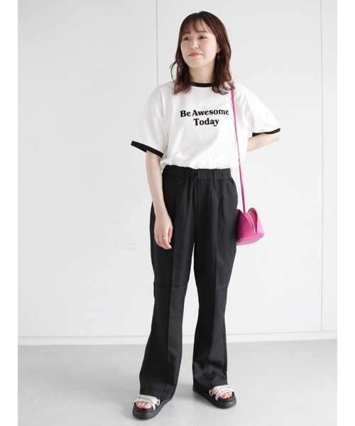 ehka sopo(エヘカソポ)の「リンガーフロッキーロゴプリントTシャツ(Tシャツ/カットソー・レディース・オフホワイト/キナリ/グリーン・フリ-)」の10枚目の写真