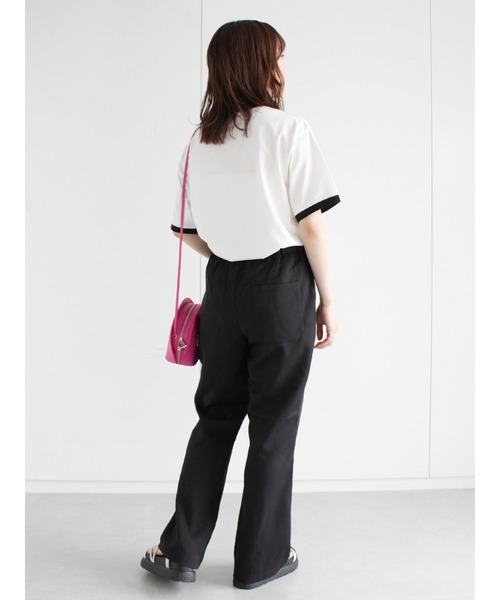 ehka sopo(エヘカソポ)の「リンガーフロッキーロゴプリントTシャツ(Tシャツ/カットソー・レディース・オフホワイト/キナリ/グリーン・フリ-)」の11枚目の写真