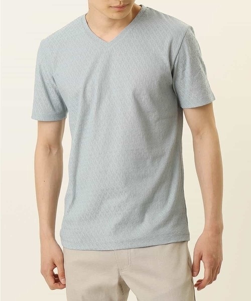 MICHEL KLEIN HOMME (ミッシェルクランオム)の「オリジナル柄半袖カットソー(Tシャツ/カットソー・メンズ・ライトブルー/ブルー/ボルドー/ホワイト/ブラック・46/48/51)」の1枚目の写真