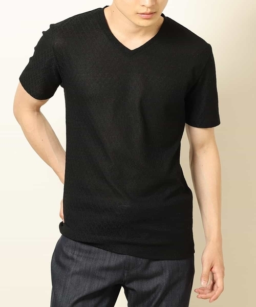 MICHEL KLEIN HOMME (ミッシェルクランオム)の「オリジナル柄半袖カットソー(Tシャツ/カットソー・メンズ・ライトブルー/ブルー/ボルドー/ホワイト/ブラック・46/48/51)」の3枚目の写真