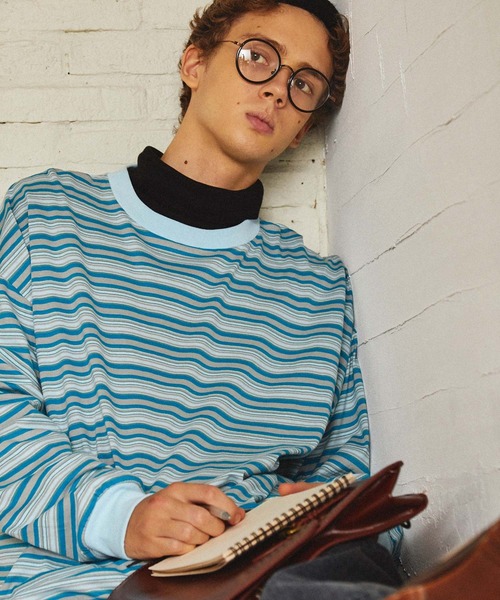 EMMA CLOTHES(エマクローズ)の「オーバーサイズ オリジナルマルチボーダー ワイドL/Sカットソー EMMA CLOTHES(Tシャツ/カットソー・メンズ・ホワイト/ブラック/グリーン系2/ブルー系2/グリーン系3/ブルー系3・M/L)」の19枚目の写真