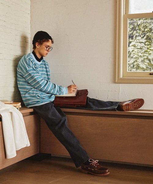 EMMA CLOTHES(エマクローズ)の「オーバーサイズ オリジナルマルチボーダー ワイドL/Sカットソー EMMA CLOTHES(Tシャツ/カットソー・メンズ・ホワイト/ブラック/グリーン系2/ブルー系2/グリーン系3/ブルー系3・M/L)」の20枚目の写真