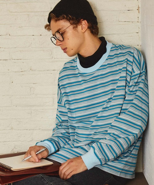 EMMA CLOTHES(エマクローズ)の「オーバーサイズ オリジナルマルチボーダー ワイドL/Sカットソー EMMA CLOTHES(Tシャツ/カットソー・メンズ・ホワイト/ブラック/グリーン系2/ブルー系2/グリーン系3/ブルー系3・M/L)」の21枚目の写真