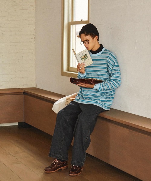 EMMA CLOTHES(エマクローズ)の「オーバーサイズ オリジナルマルチボーダー ワイドL/Sカットソー EMMA CLOTHES(Tシャツ/カットソー・メンズ・ホワイト/ブラック/グリーン系2/ブルー系2/グリーン系3/ブルー系3・M/L)」の22枚目の写真