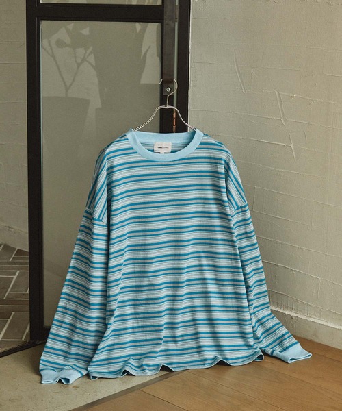 EMMA CLOTHES(エマクローズ)の「オーバーサイズ オリジナルマルチボーダー ワイドL/Sカットソー EMMA CLOTHES(Tシャツ/カットソー・メンズ・ホワイト/ブラック/グリーン系2/ブルー系2/グリーン系3/ブルー系3・M/L)」の18枚目の写真