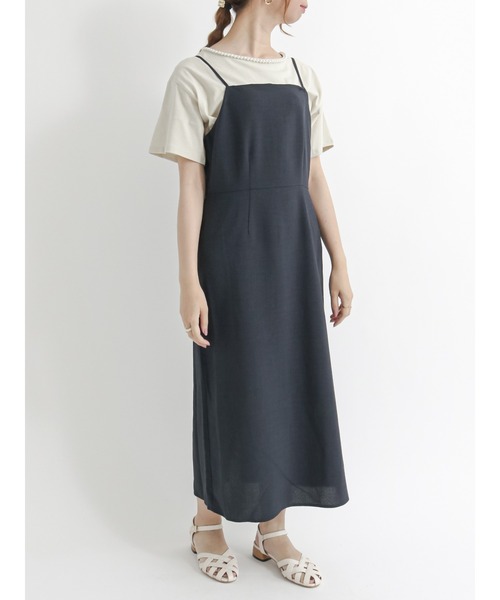 Te chichi TERRASSE（テチチテラス）の「麻調キャミワンピース（ワンピース・レディース・ベージュ/ネイビー/ブラウン・ﾌﾘ-）」の3枚目の写真