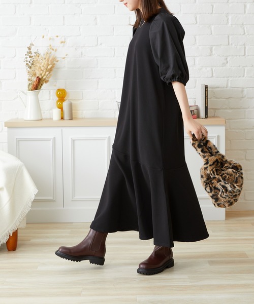 acro（アクロ）の「ボリュームスリーブ異素材ドッキングマーメイドワンピース/AC1464（ワンピース・レディース・ブラック・ﾌﾘ-）」の7枚目の写真