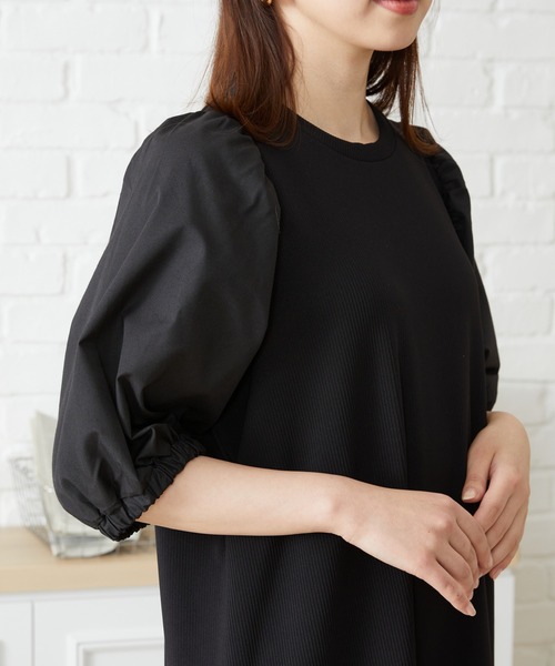 acro（アクロ）の「ボリュームスリーブ異素材ドッキングマーメイドワンピース/AC1464（ワンピース・レディース・ブラック・ﾌﾘ-）」の2枚目の写真