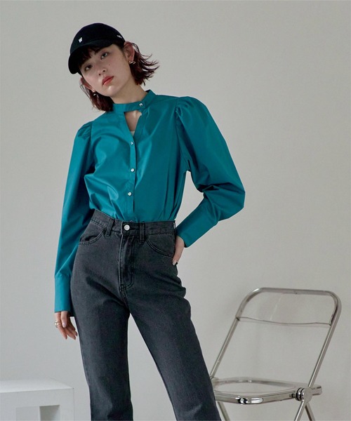 ☆ティッカ☆バンドカラーギャザースリーブシャツ ユナイテッド