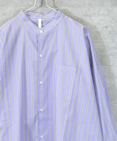 Ritzy（リッツィー）の「綿ブロード バンドカラーBIGシャツ レディース メンズ（シャツ/ブラウス・メンズ・ホワイト系その他/イエロー/サックスブルー/サックスブルー系/ブラック/グリーン/ホワイト/ラベンダー/グレイッシュベージュ/グリーン系その他/ブラック系その他・X-LARGE/MEDIUM/LARGE）」の11枚目の写真