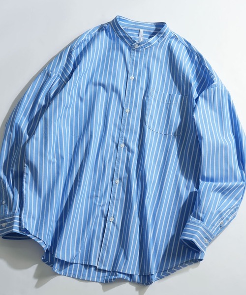 Ritzy（リッツィー）の「綿ブロード バンドカラーBIGシャツ レディース メンズ（シャツ/ブラウス・メンズ・ホワイト系その他/イエロー/サックスブルー/サックスブルー系/ブラック/グリーン/ホワイト/ラベンダー/グレイッシュベージュ/グリーン系その他/ブラック系その他・X-LARGE/MEDIUM/LARGE）」の10枚目の写真