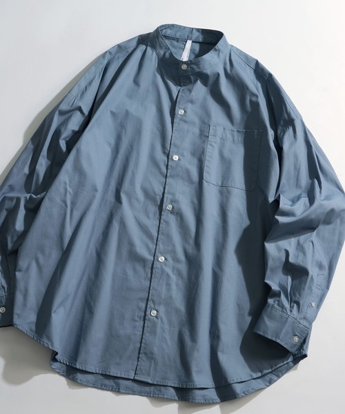 Ritzy（リッツィー）の「綿ブロード バンドカラーBIGシャツ レディース メンズ（シャツ/ブラウス・メンズ・ホワイト系その他/イエロー/サックスブルー/サックスブルー系/ブラック/グリーン/ホワイト/ラベンダー/グレイッシュベージュ/グリーン系その他/ブラック系その他・X-LARGE/MEDIUM/LARGE）」の9枚目の写真