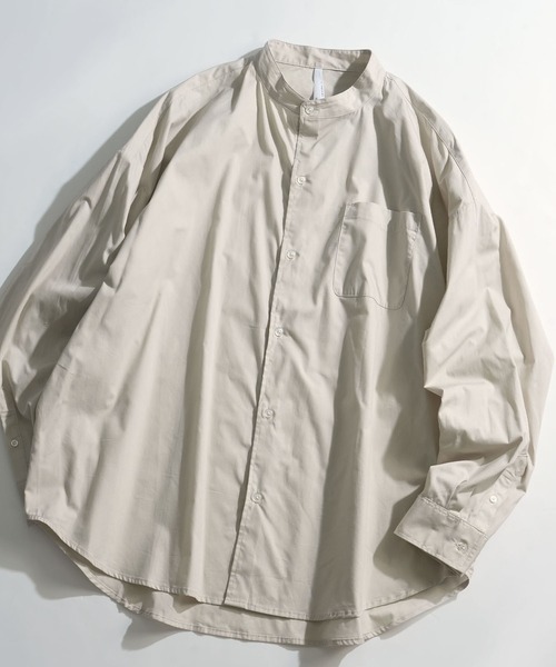 Ritzy（リッツィー）の「綿ブロード バンドカラーBIGシャツ レディース メンズ（シャツ/ブラウス・メンズ・ホワイト系その他/イエロー/サックスブルー/サックスブルー系/ブラック/グリーン/ホワイト/ラベンダー/グレイッシュベージュ/グリーン系その他/ブラック系その他・X-LARGE/MEDIUM/LARGE）」の6枚目の写真