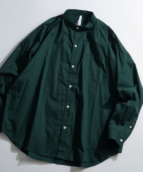 Ritzy（リッツィー）の「綿ブロード バンドカラーBIGシャツ レディース メンズ（シャツ/ブラウス・メンズ・ホワイト系その他/イエロー/サックスブルー/サックスブルー系/ブラック/グリーン/ホワイト/ラベンダー/グレイッシュベージュ/グリーン系その他/ブラック系その他・X-LARGE/MEDIUM/LARGE）」の7枚目の写真