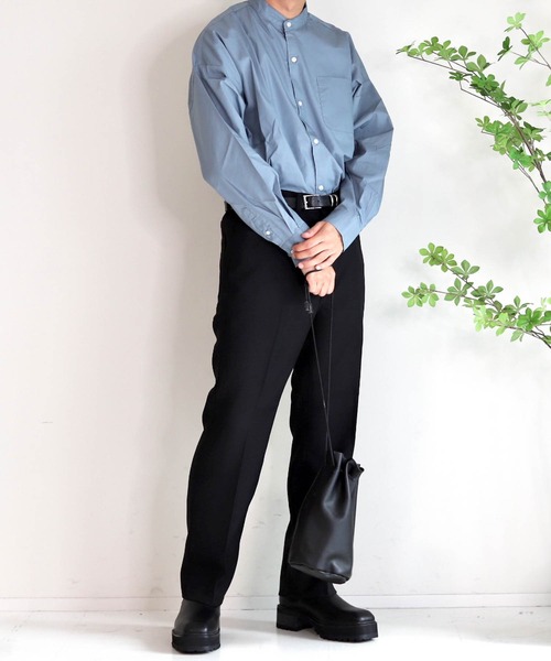 Ritzy（リッツィー）の「綿ブロード バンドカラーBIGシャツ レディース メンズ（シャツ/ブラウス・メンズ・ホワイト系その他/イエロー/サックスブルー/サックスブルー系/ブラック/グリーン/ホワイト/ラベンダー/グレイッシュベージュ/グリーン系その他/ブラック系その他・X-LARGE/MEDIUM/LARGE）」の19枚目の写真