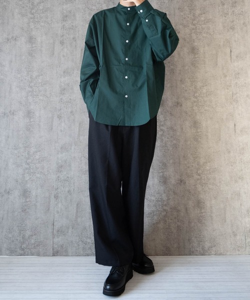 Ritzy（リッツィー）の「綿ブロード バンドカラーBIGシャツ レディース メンズ（シャツ/ブラウス・メンズ・ホワイト系その他/イエロー/サックスブルー/サックスブルー系/ブラック/グリーン/ホワイト/ラベンダー/グレイッシュベージュ/グリーン系その他/ブラック系その他・X-LARGE/MEDIUM/LARGE）」の15枚目の写真