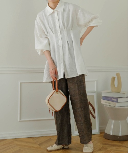 Bab（バブ）の「ジャガードタックシャツブラウス（シャツ/ブラウス・レディース・ライトグレー/ベージュ/オフホワイト・M）」の12枚目の写真