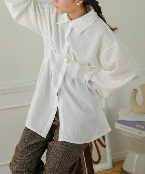 Bab（バブ）の「ジャガードタックシャツブラウス（シャツ/ブラウス・レディース・ライトグレー/ベージュ/オフホワイト・M）」の20枚目の写真