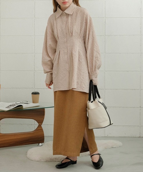 Bab（バブ）の「ジャガードタックシャツブラウス（シャツ/ブラウス・レディース・ライトグレー/ベージュ/オフホワイト・M）」の17枚目の写真