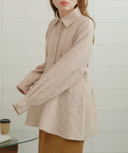 Bab（バブ）の「ジャガードタックシャツブラウス（シャツ/ブラウス・レディース・ライトグレー/ベージュ/オフホワイト・M）」の14枚目の写真