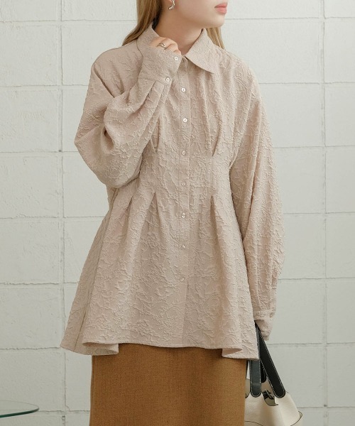 Bab（バブ）の「ジャガードタックシャツブラウス（シャツ/ブラウス・レディース・ライトグレー/ベージュ/オフホワイト・M）」の6枚目の写真