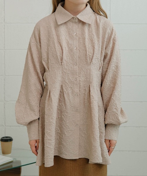 Bab（バブ）の「ジャガードタックシャツブラウス（シャツ/ブラウス・レディース・ライトグレー/ベージュ/オフホワイト・M）」の7枚目の写真