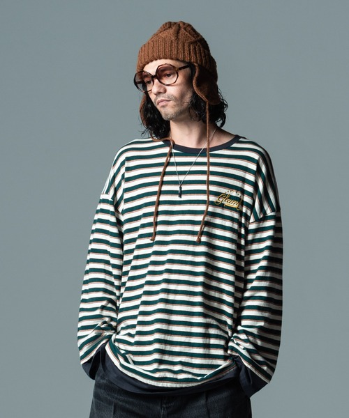 glamb(グラム)の「Edge Layered Border CS / エッジレイヤードボーダーカットソー(Tシャツ/カットソー・メンズ・グリーン/ブラウン・M/S/L)」の2枚目の写真