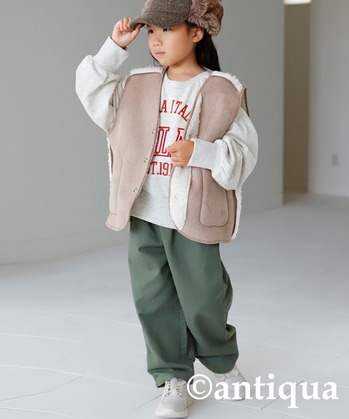 antiqua(アンティカ)の「雰囲気底上げ!カレッジ風『FILA』ロゴ入りスウェットトップス(スウェット・キッズ・レッド/オートミール・130/140/150/160)」の5枚目の写真