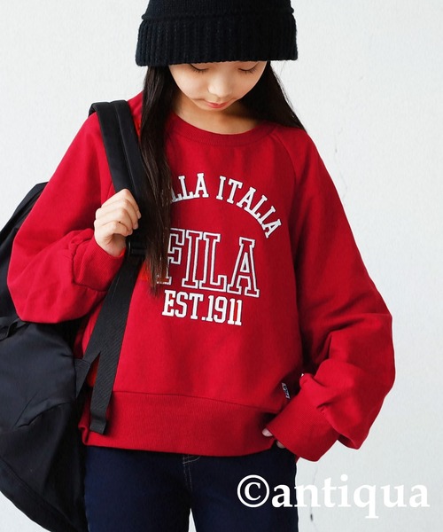 antiqua(アンティカ)の「雰囲気底上げ!カレッジ風『FILA』ロゴ入りスウェットトップス(スウェット・キッズ・レッド/オートミール・130/140/150/160)」の10枚目の写真