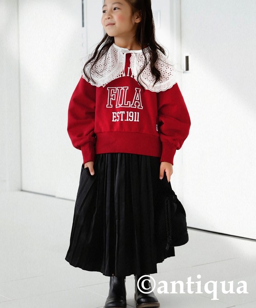 antiqua(アンティカ)の「雰囲気底上げ!カレッジ風『FILA』ロゴ入りスウェットトップス(スウェット・キッズ・レッド/オートミール・130/140/150/160)」の14枚目の写真