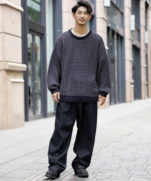 ADMIX/ATELIER SAB MEN(アドミックスアトリエサブメン)の「バーズアイ織り / オーバーサイズ ワイドクルーネックセーター(ニット/セーター・メンズ・ネイビー/ブラック/ダークグリーン・48/50)」の5枚目の写真