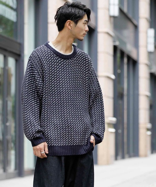 ADMIX/ATELIER SAB MEN(アドミックスアトリエサブメン)の「バーズアイ織り / オーバーサイズ ワイドクルーネックセーター(ニット/セーター・メンズ・ネイビー/ブラック/ダークグリーン・48/50)」の6枚目の写真