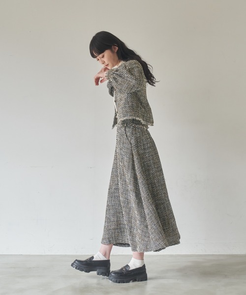 【idem】ノーカラーツイードジャケット　SIZEF idem（イデム）の「tweed lady jacket/ノーカラーツイード