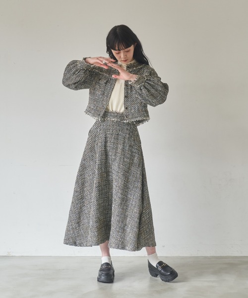 idem(イデム)の「tweed lady jacket/ノーカラーツイードジャケット(ノーカラージャケット・レディース・ベージュ/ピンク/ブラック・FREE)」の12枚目の写真