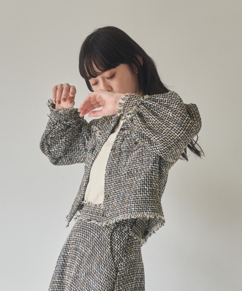 idem（イデム）の「tweed lady jacket/ノーカラーツイード