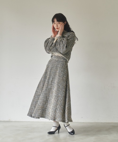 idem(イデム)の「tweed lady jacket/ノーカラーツイードジャケット(ノーカラージャケット・レディース・ベージュ/ピンク/ブラック・FREE)」の13枚目の写真