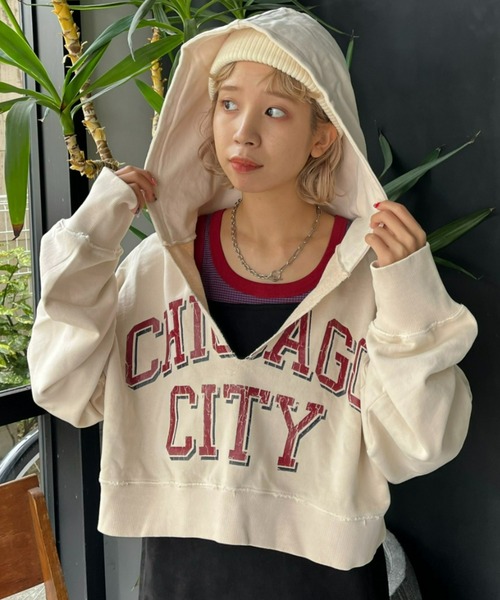 CIAOPANIC（チャオパニック）の「ピグメントスキッパーフーディー/ショート丈パーカー（パーカー・レディース・オフホワイト/マスタード/チャコールグレー・FREE）」の13枚目の写真