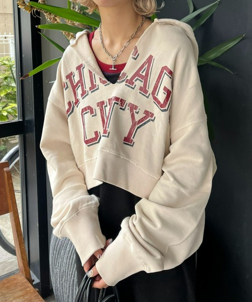 CIAOPANIC（チャオパニック）の「ピグメントスキッパーフーディー/ショート丈パーカー（パーカー・レディース・オフホワイト/マスタード/チャコールグレー・FREE）」の7枚目の写真