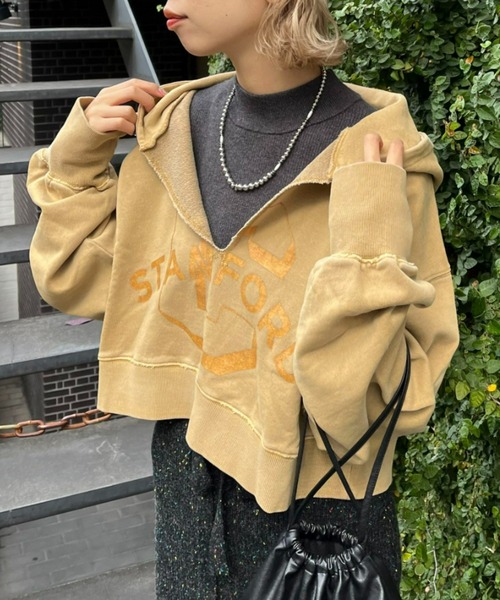 CIAOPANIC（チャオパニック）の「ピグメントスキッパーフーディー/ショート丈パーカー（パーカー・レディース・オフホワイト/マスタード/チャコールグレー・FREE）」の22枚目の写真