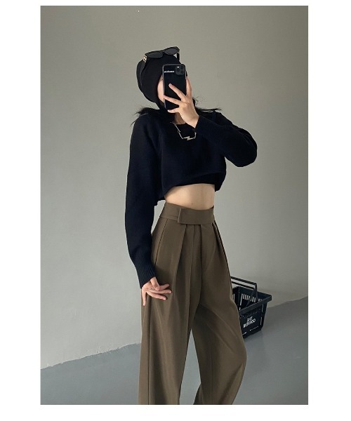 DEVICE（デバイス）の「韓国風デザイン ハイウエスト スラックス（スラックス・レディース・ブラック/グレー/ブラウン・FREE）」の4枚目の写真