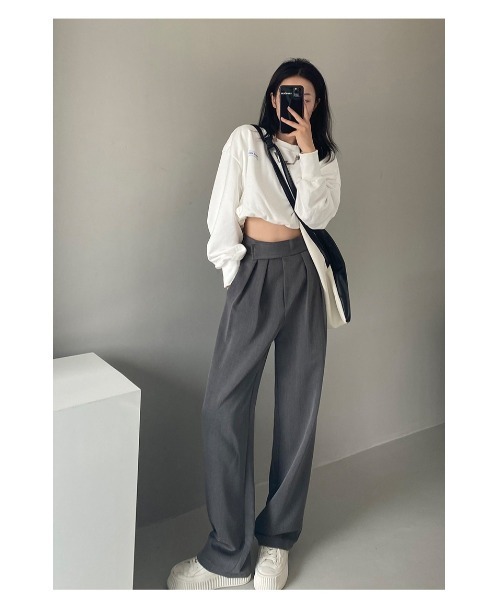 DEVICE（デバイス）の「韓国風デザイン ハイウエスト スラックス（スラックス・レディース・ブラック/グレー/ブラウン・FREE）」の7枚目の写真