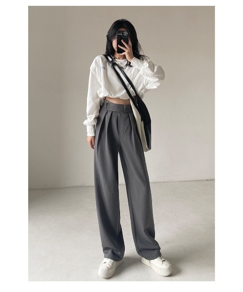 DEVICE（デバイス）の「韓国風デザイン ハイウエスト スラックス（スラックス・レディース・ブラック/グレー/ブラウン・FREE）」の10枚目の写真