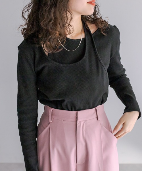 mystic（ミスティック）の「レイヤードリブトップス（Tシャツ/カットソー・レディース・ブラック/アイボリー/ピンク・FREE）」の3枚目の写真