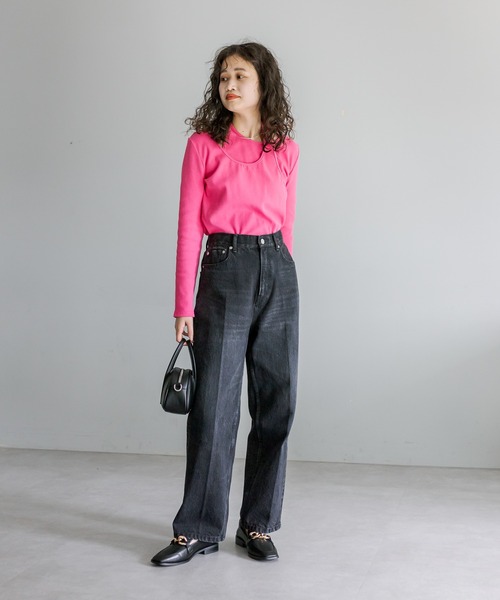 mystic（ミスティック）の「レイヤードリブトップス（Tシャツ/カットソー・レディース・ブラック/アイボリー/ピンク・FREE）」の19枚目の写真