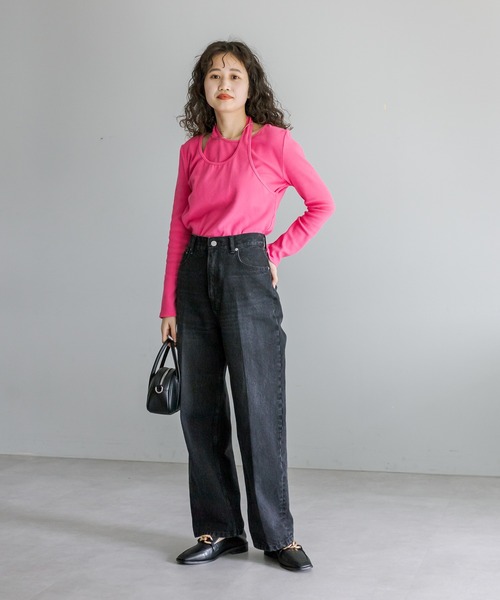 mystic（ミスティック）の「レイヤードリブトップス（Tシャツ/カットソー・レディース・ブラック/アイボリー/ピンク・FREE）」の20枚目の写真