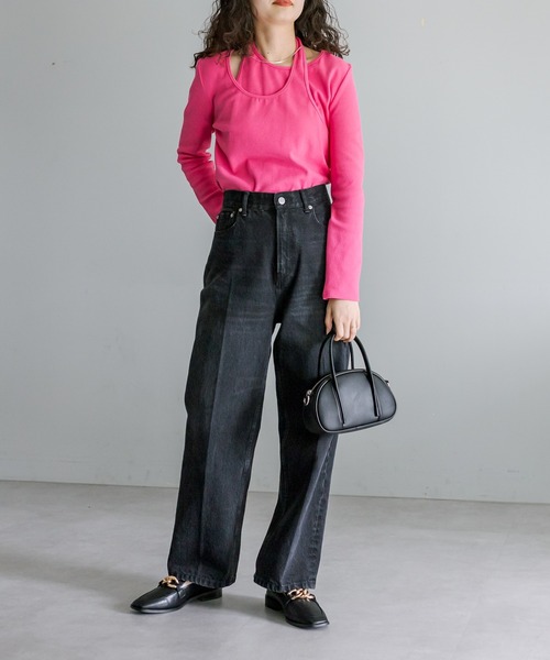 mystic（ミスティック）の「レイヤードリブトップス（Tシャツ/カットソー・レディース・ブラック/アイボリー/ピンク・FREE）」の22枚目の写真